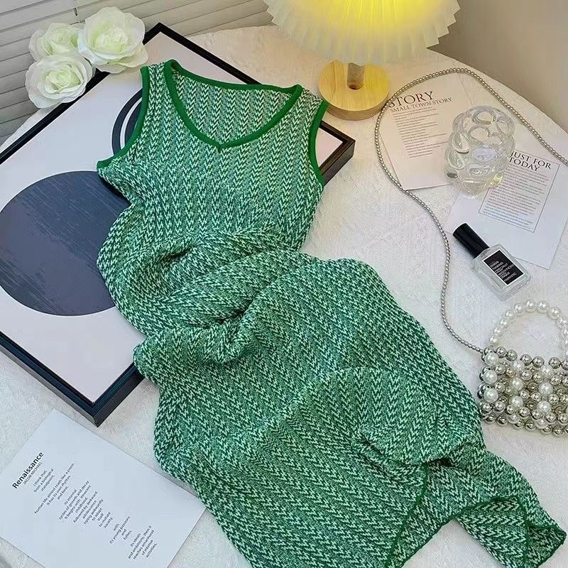 Sleeveless Green Dress Summer New Style Stunning Chic Beautiful Pear-Shaped Body Skirt Summer
