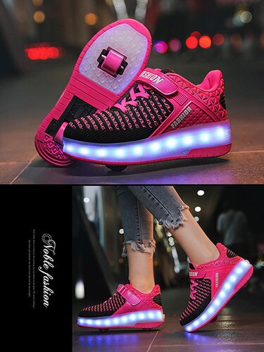 Cross-border children's detachable dual-wheel LED charging run shoes, boys' casual shoes, student with wheels, glowing plate shoes