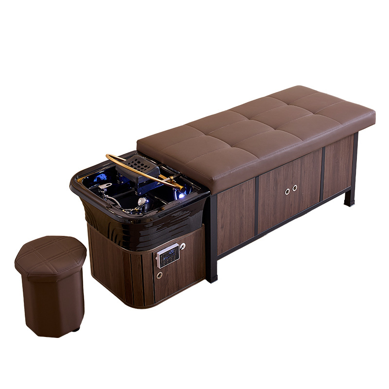 Cama de lavado de cabello especial para barbería de circulación de agua de temperatura constante salón de belleza de reclinamiento plano tipo fumigado salón de cabello calentador de agua masaje tratamiento de cabello