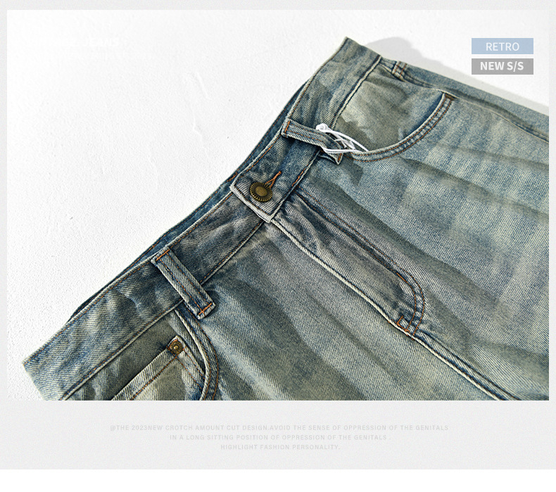 1053 Herren Retro Washed Jeans Einteiler für Haarersatz_voghion.com