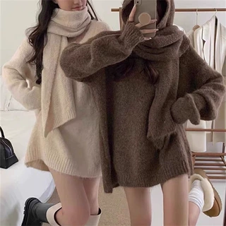 慵懒风设计感遮肉显瘦围巾毛衣秋冬新韩系软糯氛围感加厚针织上衣