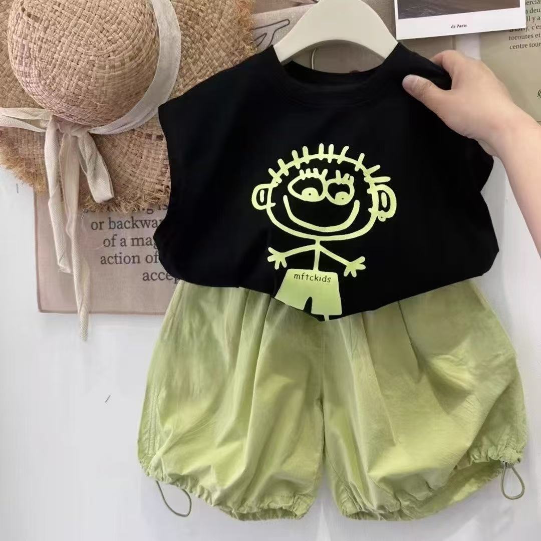 Boys' Vest Set Cartoon Cute New Children's Stylish Fashion Top Korean Version Short Casual Pants Two-Piece Set Trendy