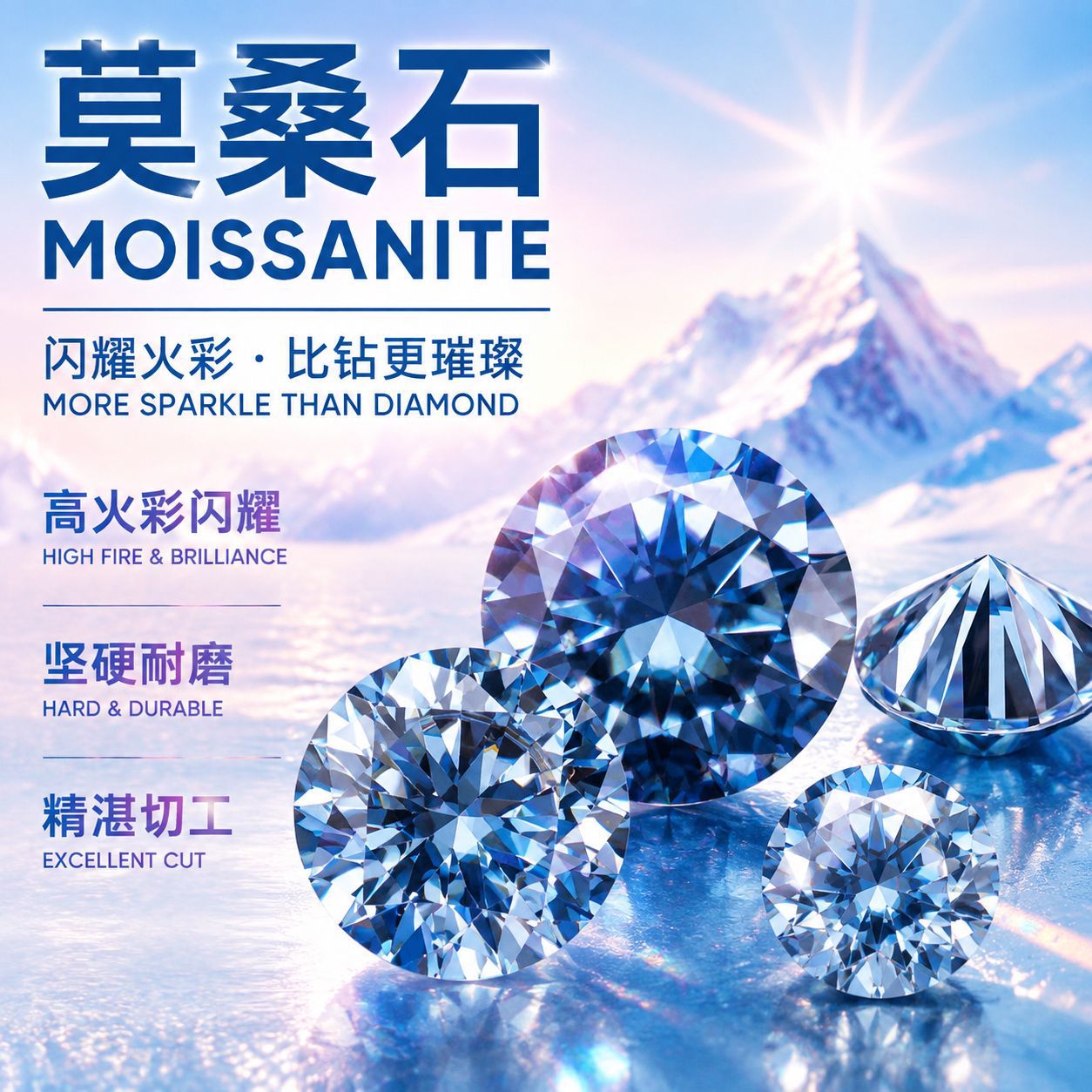 Cross-border hot-selling new product: sapphire blue round moissanite transparent loose stone 1ct 10ct European and American cut gemstone blue