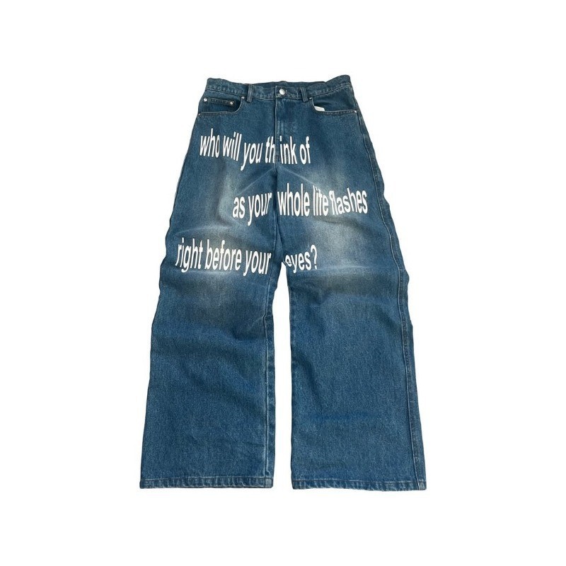 2025 Amazon Europa y América Cross-border street americano retro hip-hop suelto baggy letra estampado jeans hombres