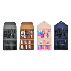 美容工具16套裝批發外貿裝美甲套裝大件套不鏽鋼皮套翻折皮包