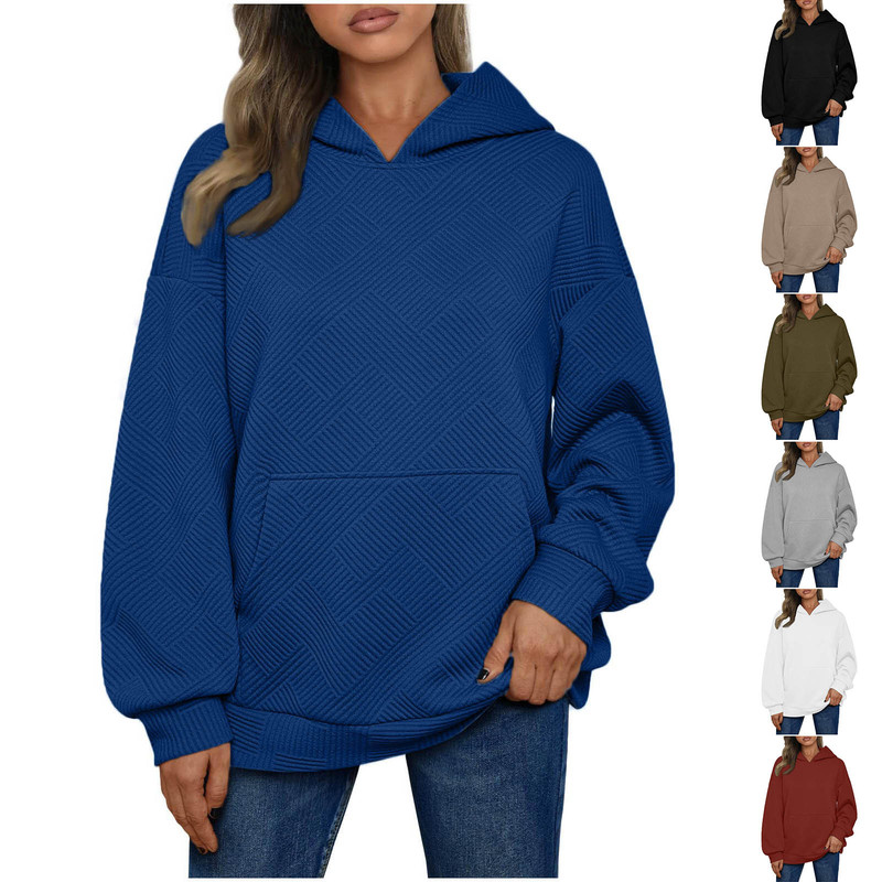 Amazon 2024 Europe and the United States cross-border women's autumn and winter new super large texture hooded sweater large pocket jacquard long sleeve