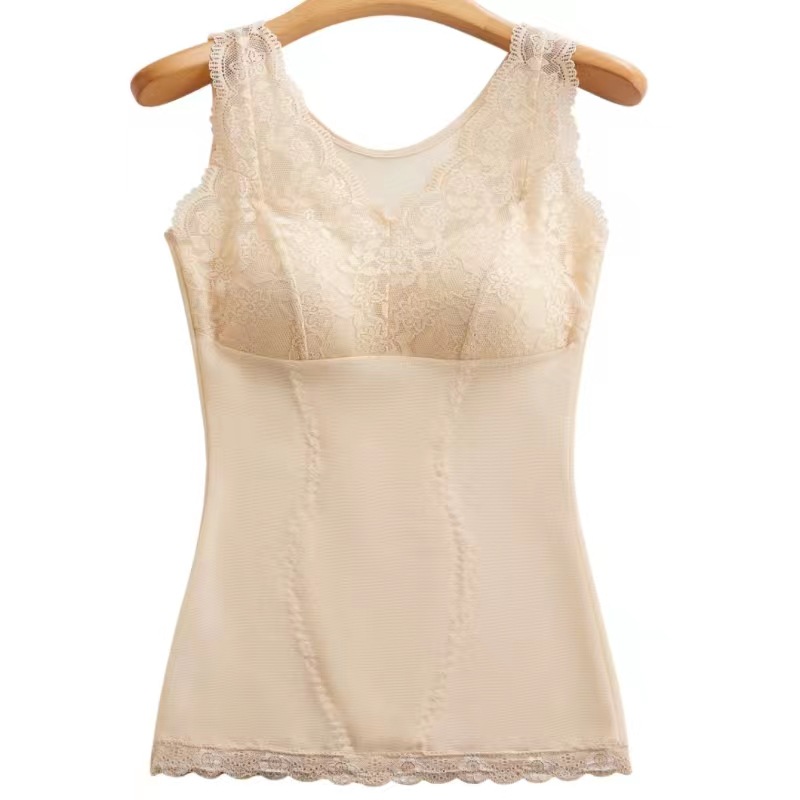 Cuerpo de malla de encaje sexy que forma el chaleco de una pieza SLIM-Fit largo que forma la ropa interior superior del tubo de adelgazamiento con almohadilla en el pecho