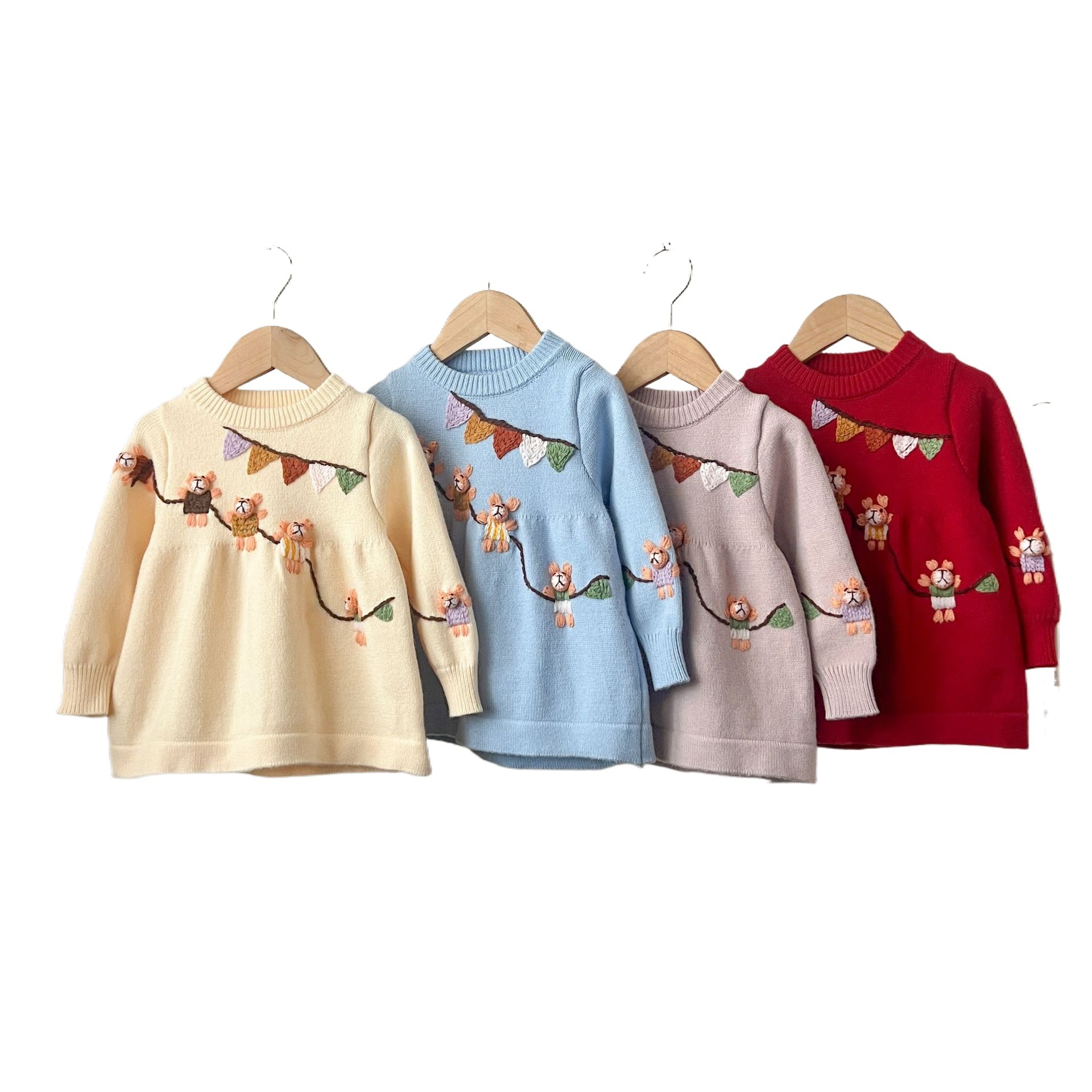 Ins niñas coreanas algodón de lana estereoscópica bordada calentamiento de invierno de otoño vestido suave