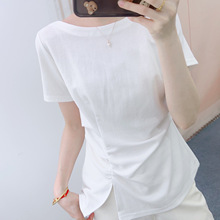 【专柜同步在售】2025年夏季时尚不规则圆领短袖修身显瘦T恤衫315