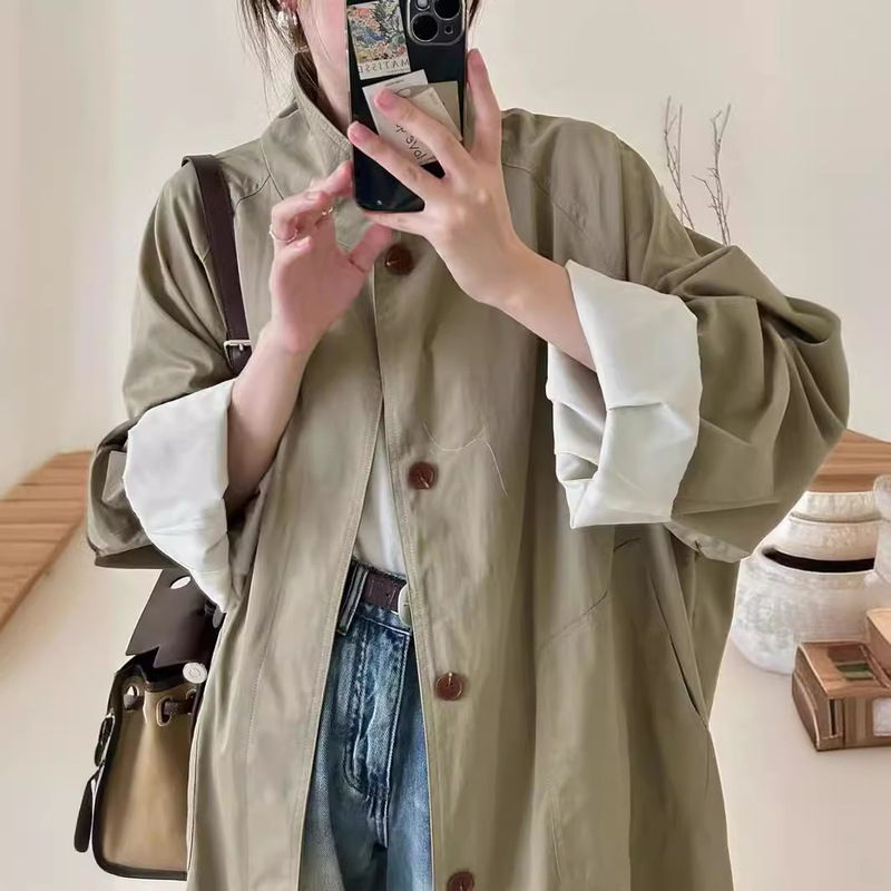 Autumn Paris Magazine~Fashionable Oversized Color-Blocked Lining Mid-Length Trench Coat for Women Autumn Paris Magazine~Fashionable Oversized Color-Blocked Lining Mid-Length Trench Coat for Women
