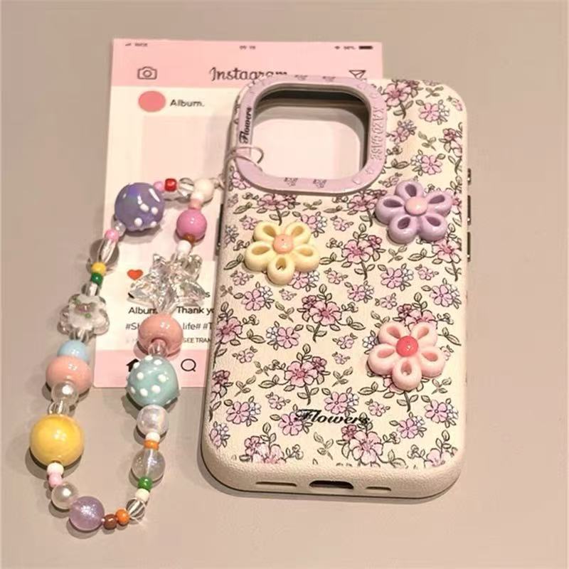 Pink lindo oso de flores tridimensional para iphone15 bolsa de batería 16ProMax Apple 14/13 funda para teléfono móvil