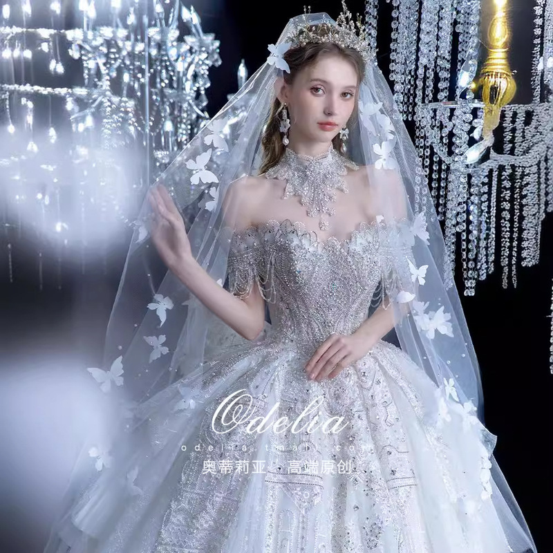 Odelia's Fairy Tale》 One-Shoulder Slimming Look Heavy-Duty Wedding Dress 2025 New Bride's Large Tail Main Yarn
