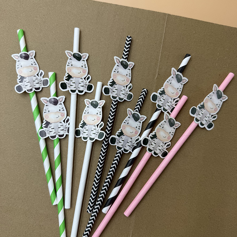 Spot transfronterizo tarjeta de papel cebra paja desechable degradable fiesta paja decoración cóctel paja bebida