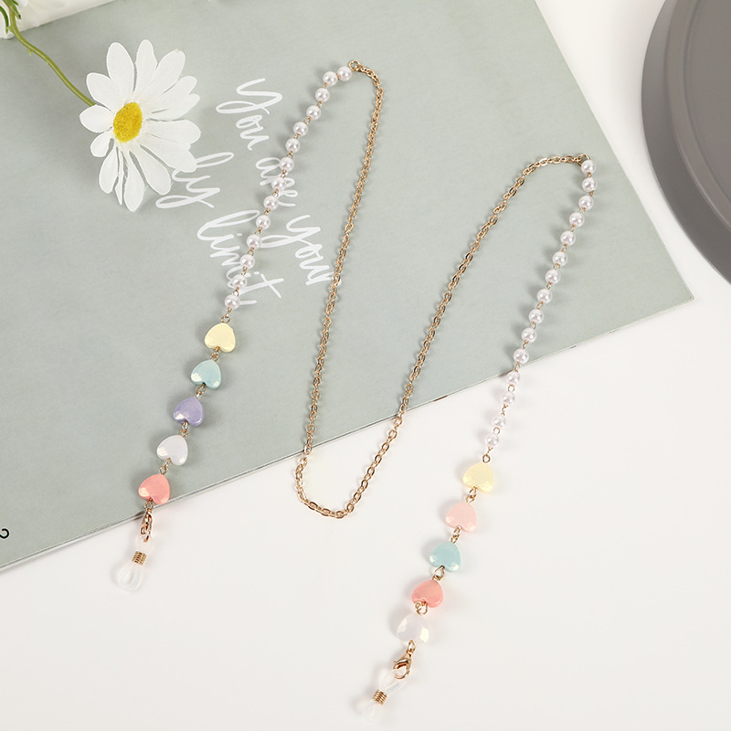 Fashion Style Fashion Heart Shape Artificial Pearl Resin Metal Women's Glasses Chain