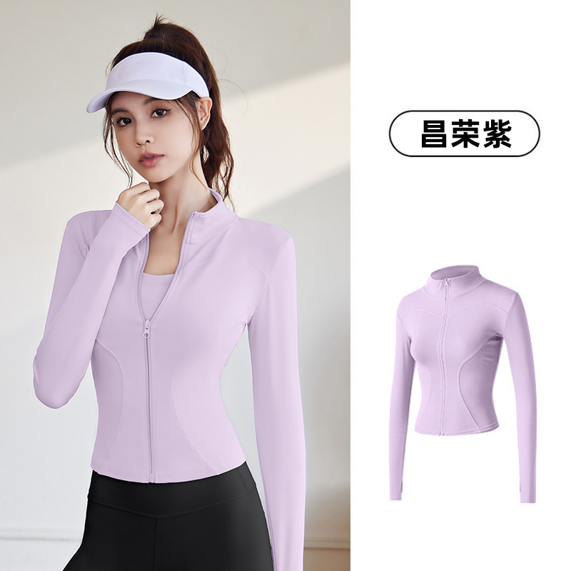 Juyitang Spring and Autumn Sports Chaqueta de manga larga para mujer Traje de yoga para correr Chaqueta superior