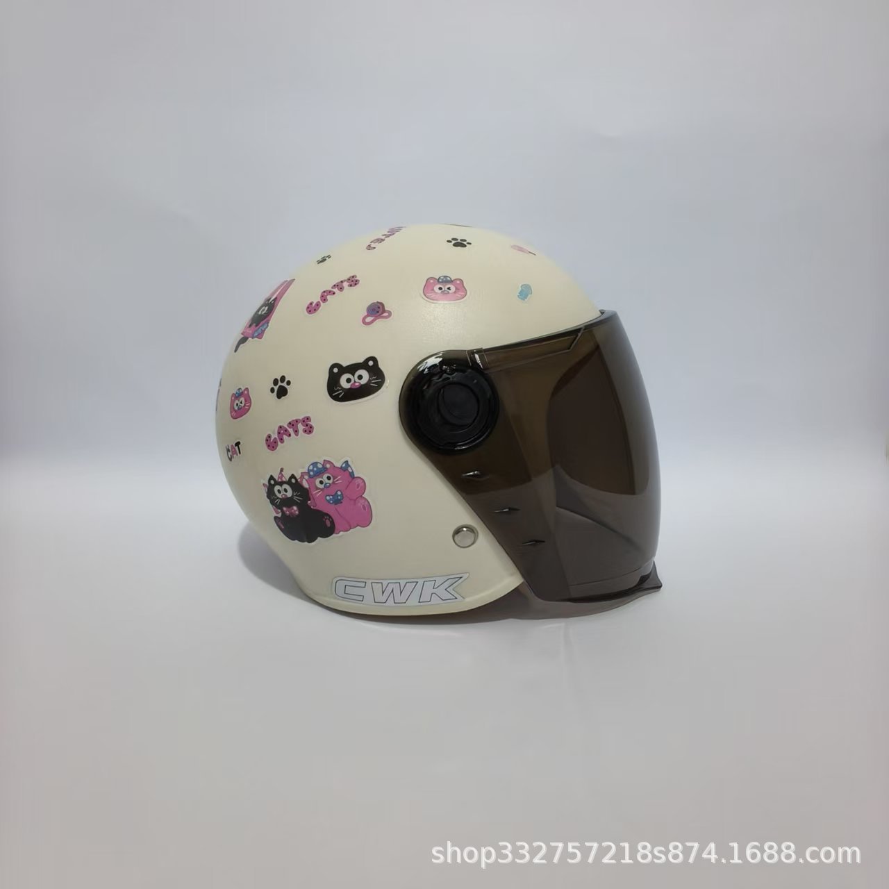 3C Certified 1-6 — Motuoche Motosiklet kaskı (dəbilqə) - moon-white-black-pink-cat-sunscreen-long-visor-3c-children-1-6-years-old-wl07
