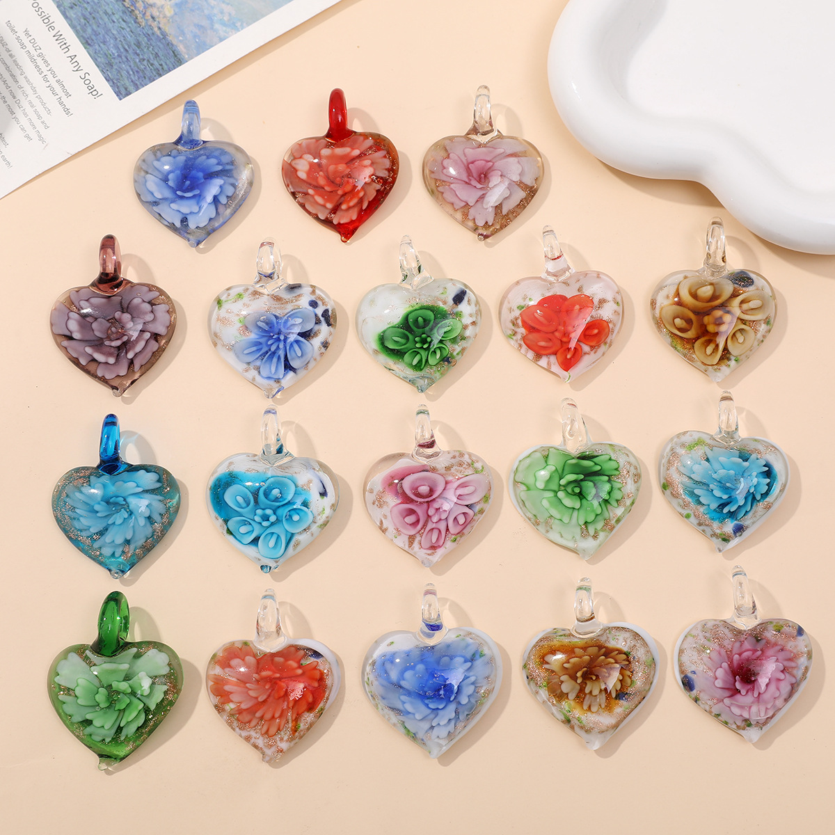 16g Weight Pendant Jewelry Making Type 36*47mm Jewelry Making Size DIY Jewelry Accessories Classification 1 Piece Quantity glass Material Heart Shape, Flower Pattern Simple Style Style 1 Piece 36*47mm Glass Heart Shape Flower Pendant 无