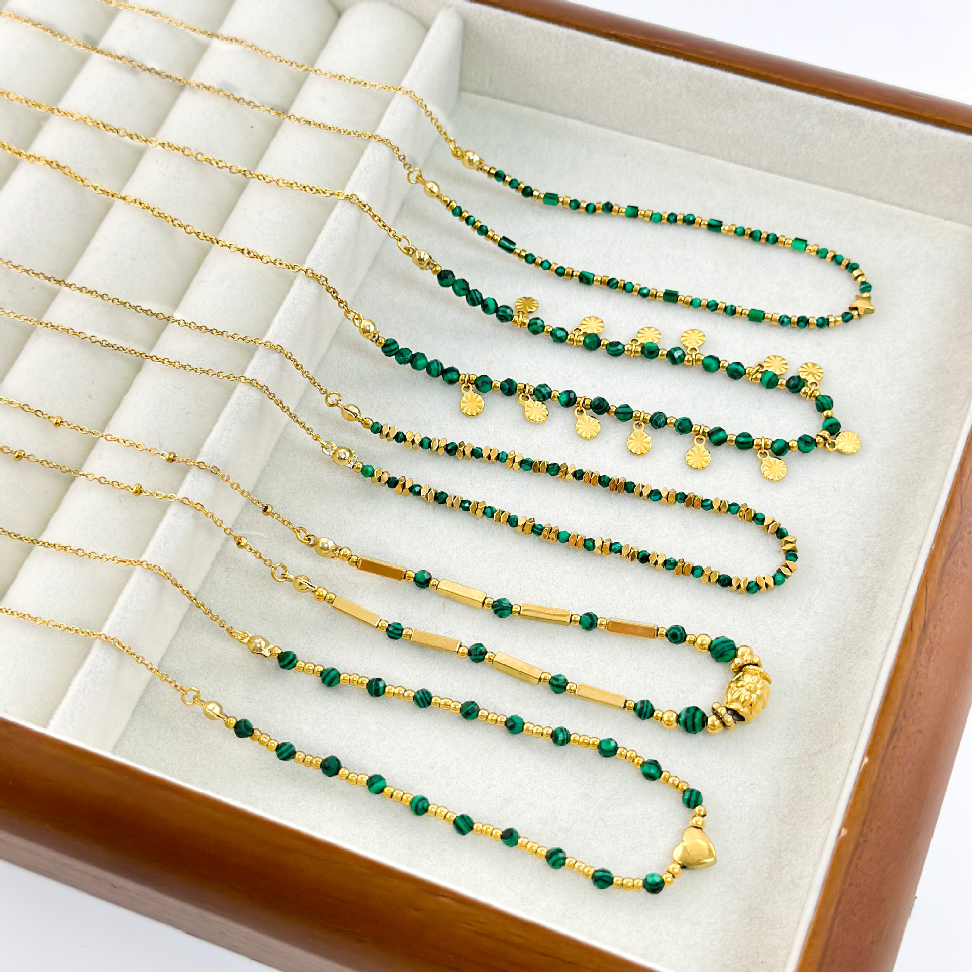 Women's Gender Retro Geometric 304 Stainless Steel Malachite Necklace In Bulk