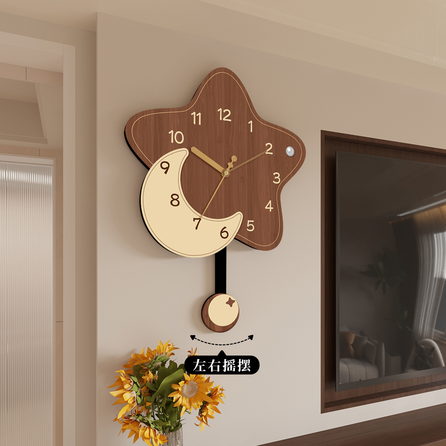 Creative Home Clock Wall Clock Living Room Silent Clock Hanging on the Wall Digital Calendar Swing Quartz Clock New Wall Clock