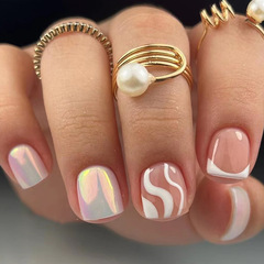 Glittering Aurora Milk White Ripple Curve Beauty Nails Instagram Style Adhesive Nails False Nails Mixed Batch