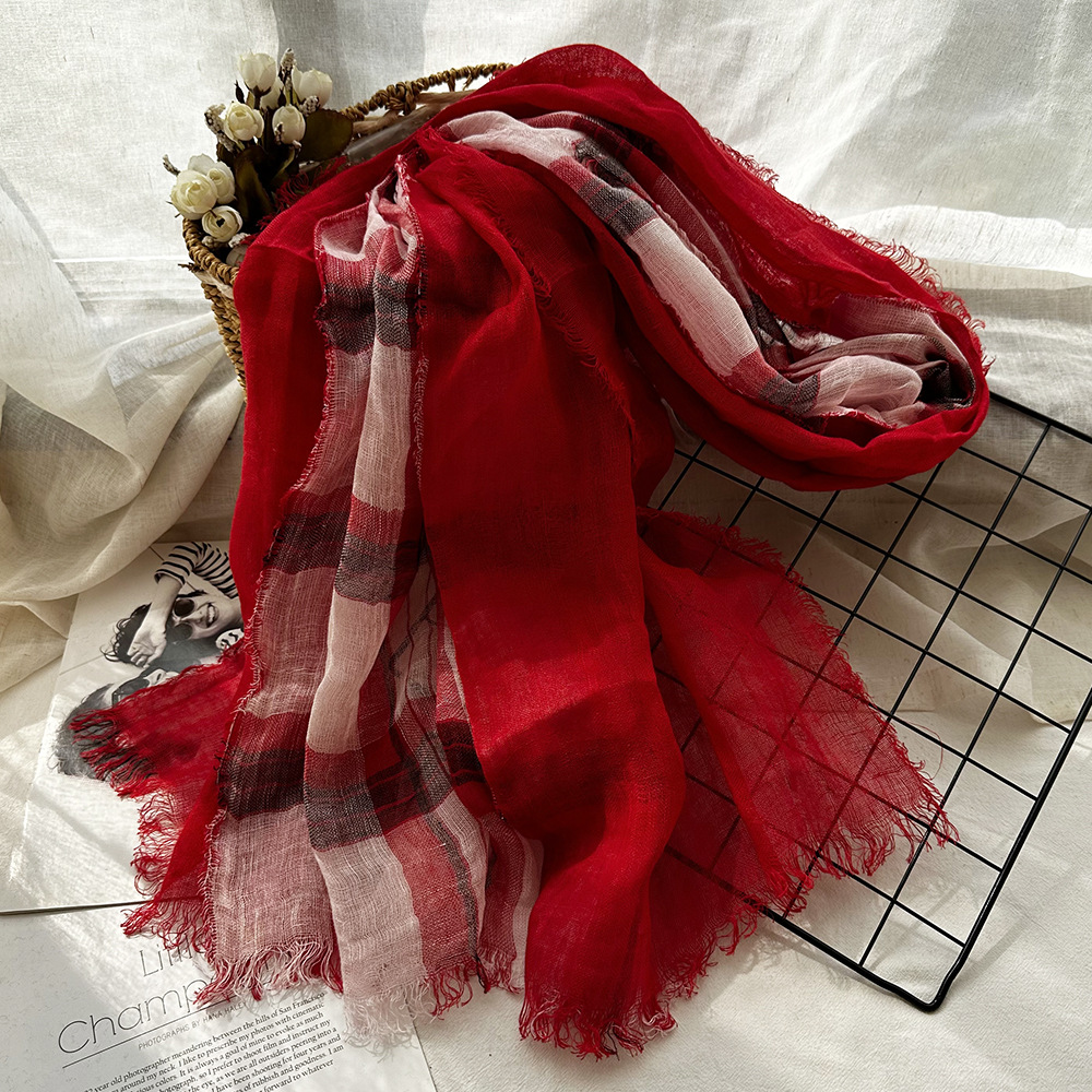 Linen plaid big red