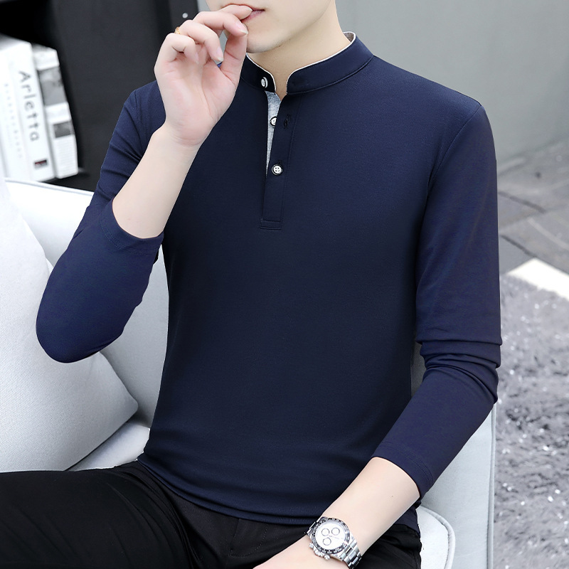 Camiseta polo de manga larga para hombres 2024 primavera nuevo algodón casual moda de color sólido camiseta delgada juvenil camiseta base