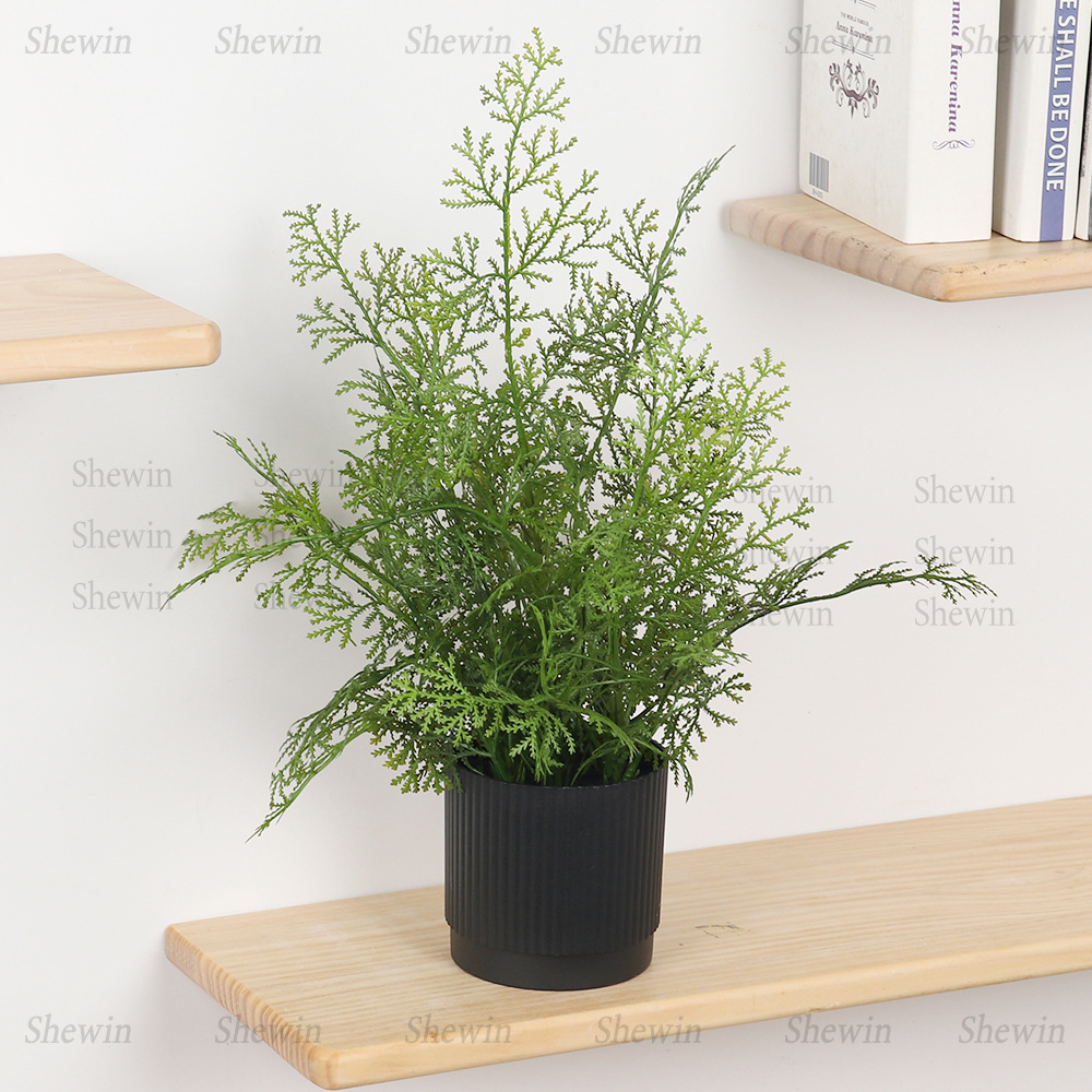 Simulación de helechos transfronterizos de plantación en maceta de interiores de hogares de aterrizaje de helechos adornos de simulación de plantas verdes de cemara de helechos de plástico bonsai