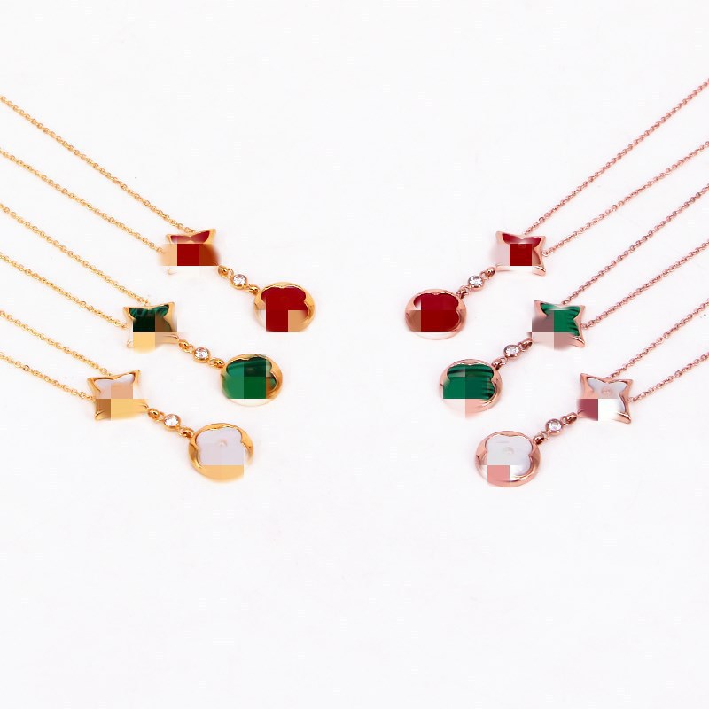 X8-108a方形圆形天然贝壳孔雀石花形项链女 双花玛瑙石锁骨链zz