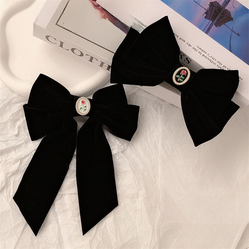 Elegant Retro Black Velvet Bow Hair Clip for Women, Large Size, Occipital Hair Clip, Hairpin, Top Hair Accessory