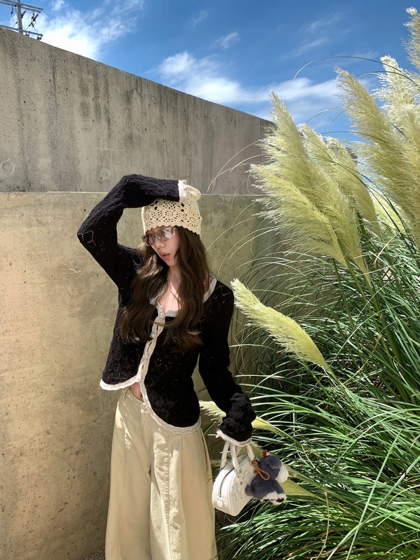 ASHENONLINE 堂吉诃德 拼色针织小开衫秋季复古设计感休闲上衣女|undefined