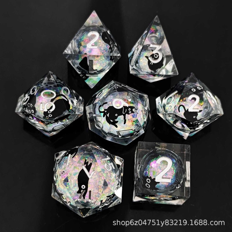树脂贴猫流沙DND骰子跑团COC尖角树脂骰子液体核心龙与地下城TRPG|undefined