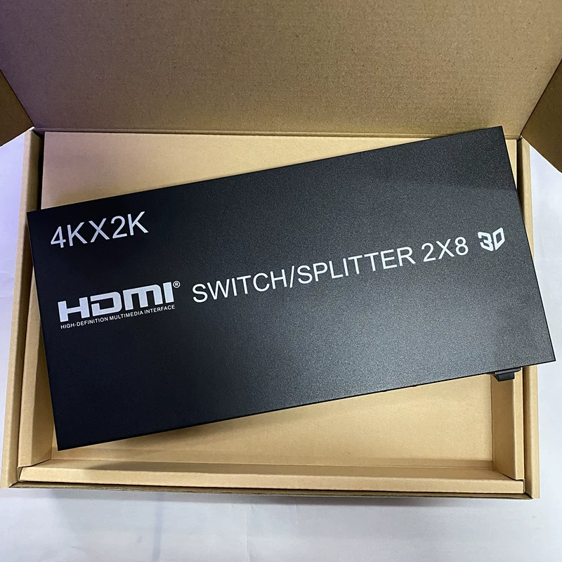 4K HDMI переключатель/разветвитель 2x8 с пультом и кнопками, 2 в 8 для распределения и переключения
