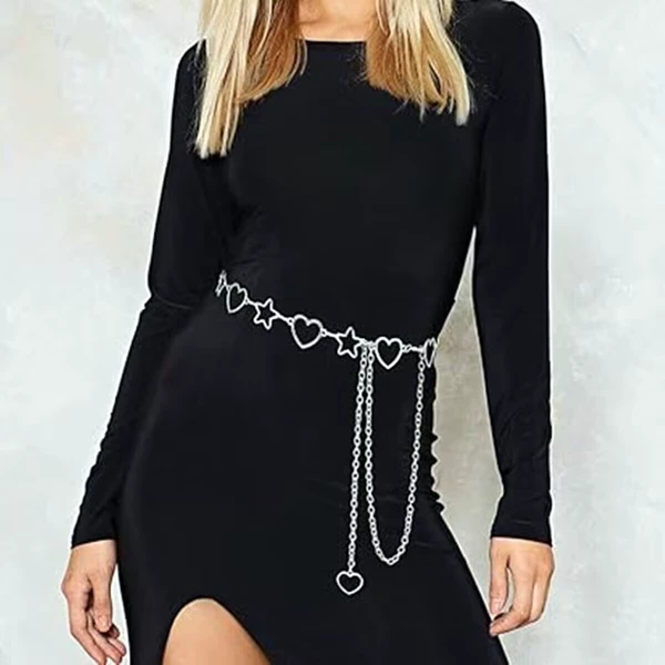 Love + five-pointed star waist chain white k