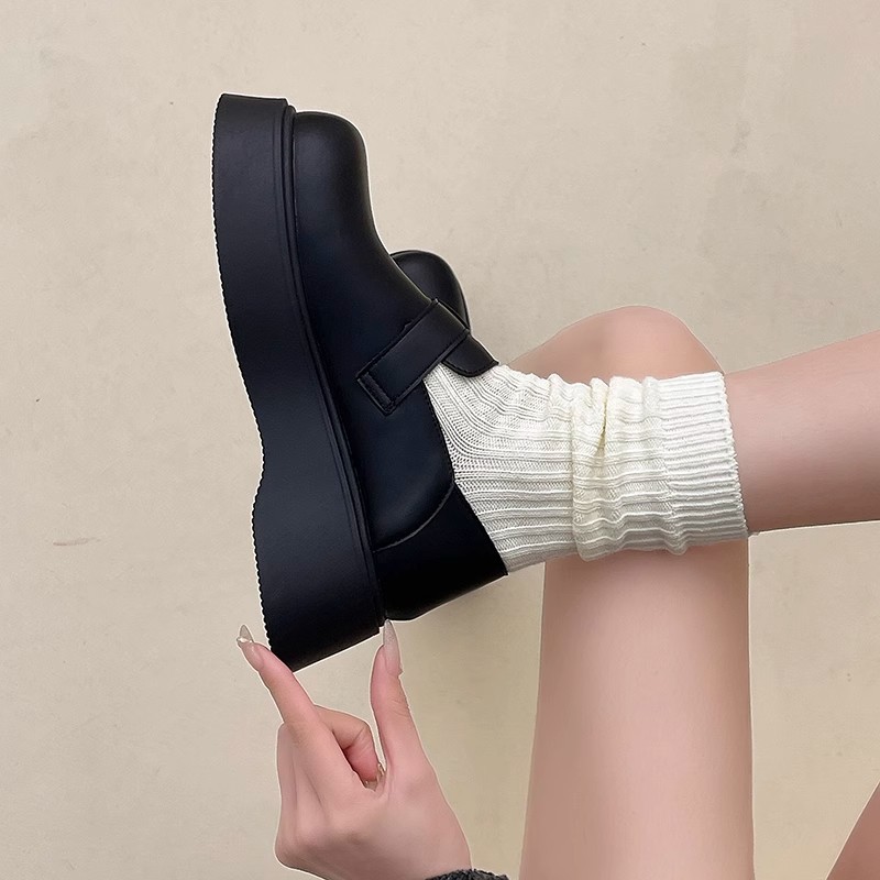 Zapatos de cuero de suela gruesa para mujeres 2026 primavera nuevo estilo británico de estilo universal un pedale de altura zapatos Lefour zapatos Lefour para mujeres