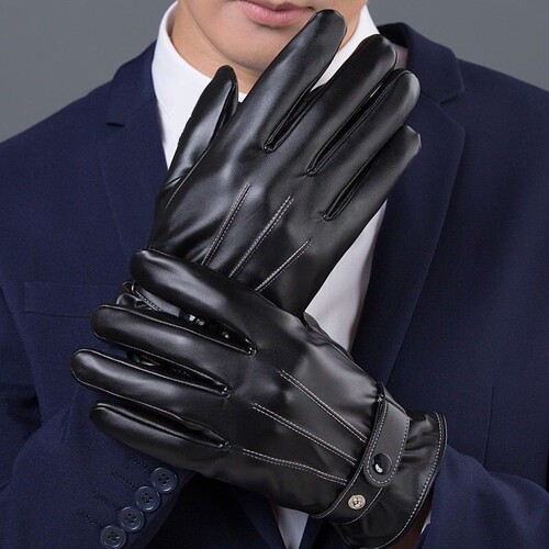 Winter men's three-line thermal gloves for cycling, velvet touch screen gloves, motorcycle thickened winter leather gloves, windproof