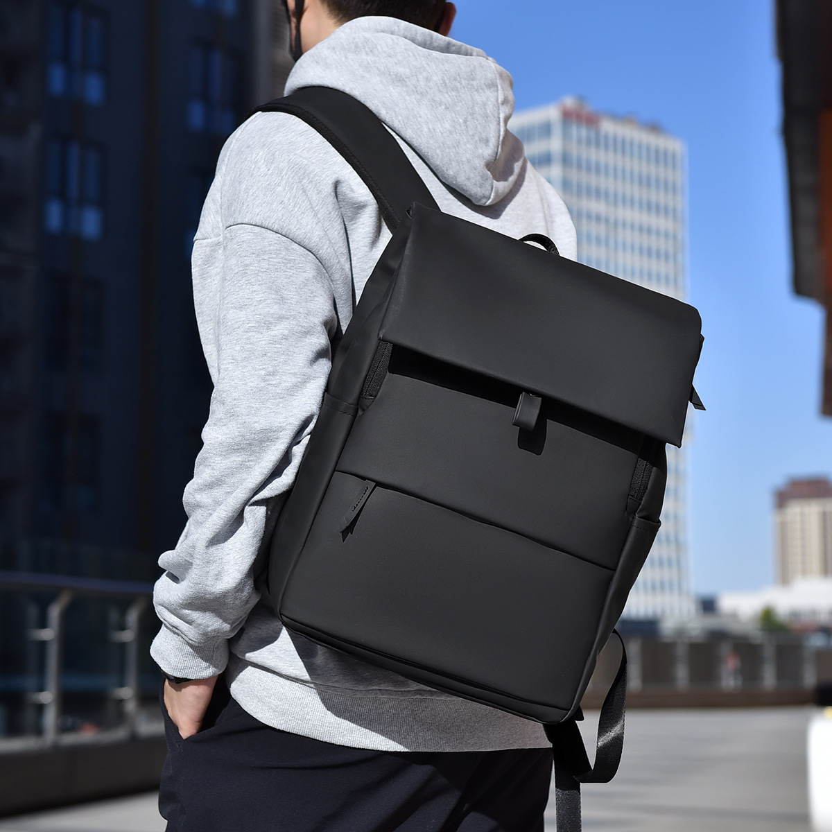 Nuevas mochilas casuales transfronterizas para hombres, mochila de moda de alta calidad, mochila de estilo simple, mochila casual de color sólido.