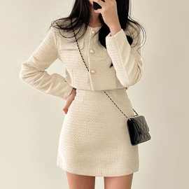 香风气质高级两件套法式短款外套高腰显瘦半身裙秋季新款时尚套装