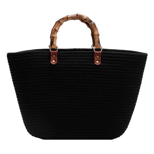 Temperament popular woven women's bag  new fashion tote bag spliced ​​single shoulder large capacity bamboo handbag
