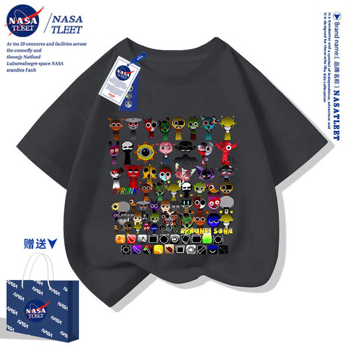 NASA co-branded Sprunki Rhythm Box accessories children's short-sleeved t-shirt men and women's cotton T-shirt summer 