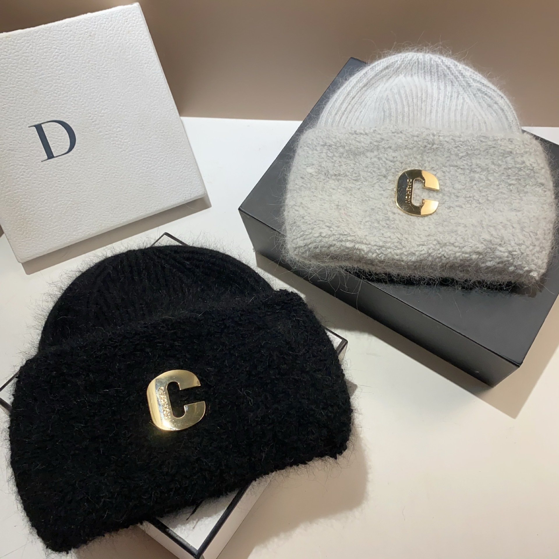 Originelles Design, neue, vergrößerte, verdickte Strickmütze aus Kaninchenhaar, C-Buchstabe, kalter Winter, warmer winddichter Gehörschutz im Freien_voghion.com