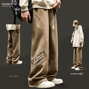 2025 American-style Sweatpants Men's Stitching Casual Heavy-weight American-style Hip-hop Trendy Pants Loose Thickened Sports Pants