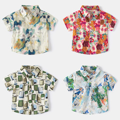 Men's Toddler Doodle Short Sleeve Shirt Summer New Children's Clothing Boy Baby Printed Shirt Children's Flower Shirt Children's Clothing Wholesale