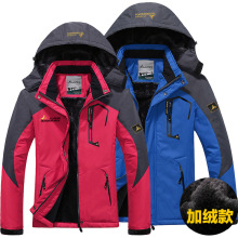 冬季跨境户外情侣款冲锋衣大码加绒加厚防风骑行保暖棉衣女外套男