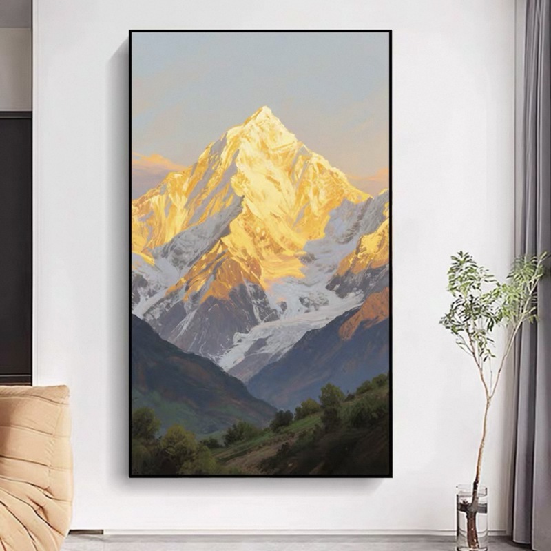 日照金山純粋な手描きのテクスチャ絵画ハイエンド玄関吊り絵画大芬村手描き油絵カスタム装飾絵画|undefined