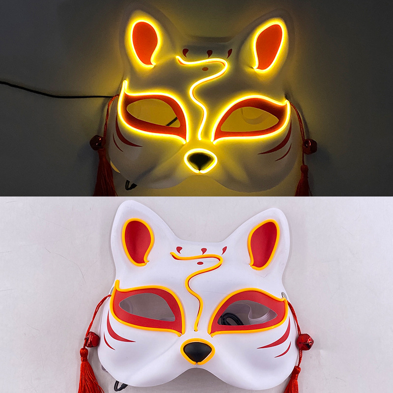Luminoso LED máscara de zorro japonés máscara rave traje anime media cara gato máscara fiesta esquina