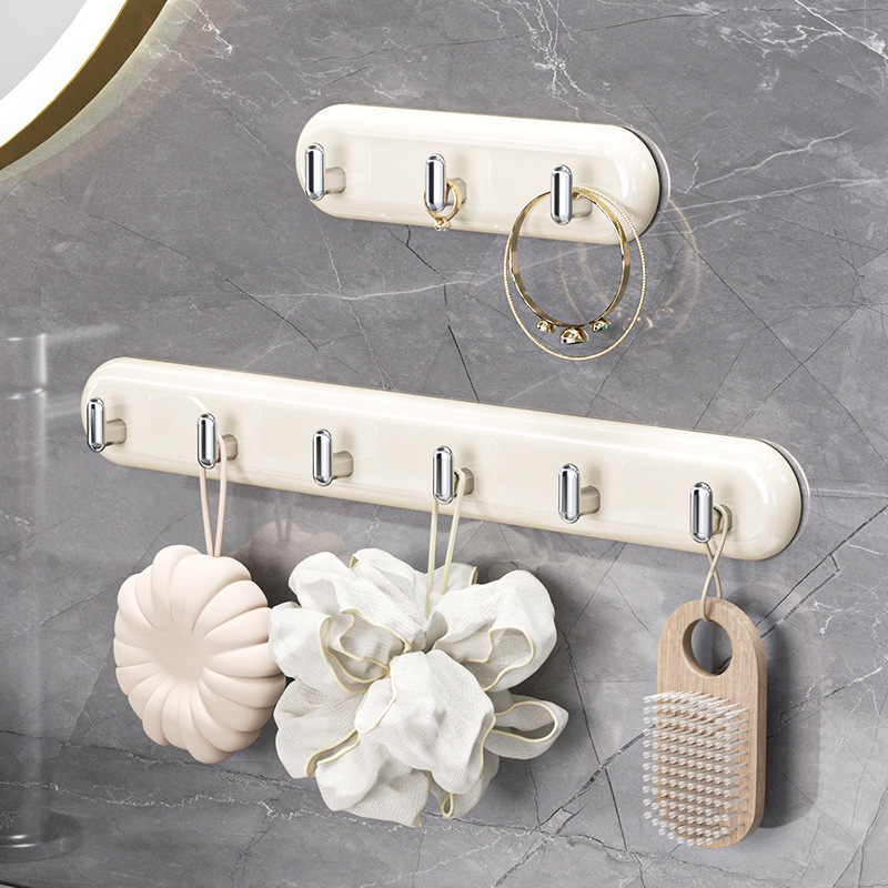Bathroom Hooks, No-Drill, for Home Kitchen, Adhesive Hooks, Strong, Non-Marking, Row of Hooks, Behind Door, Hat Storage, Clothes Hook
