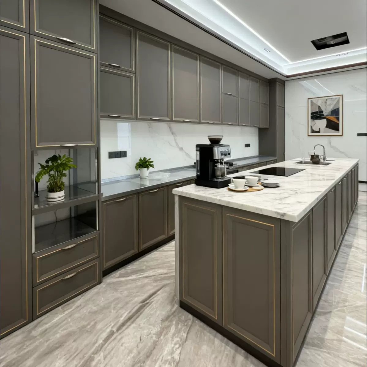 高端意式不锈钢全屋定做制家用橱柜中岛柜意式极简整体厨房柜子组