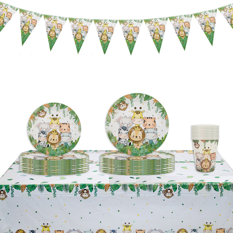 Second Generation Forest Zoo Children's Birthday Party Supplies Disposable Tableware Paper Cup Paper Tray Banner Set Second Generation Forest Zoo Children's Birthday Party Supplies Disposable Tableware Paper Cup Paper Tray Banner Set