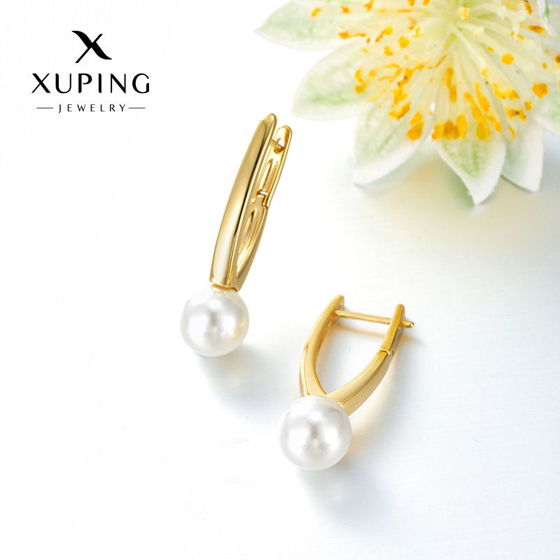 Xuping joyería de moda oro ligero lujo temperamento simple imitación de perlas nicho diseño personalidad auriculares al por mayor