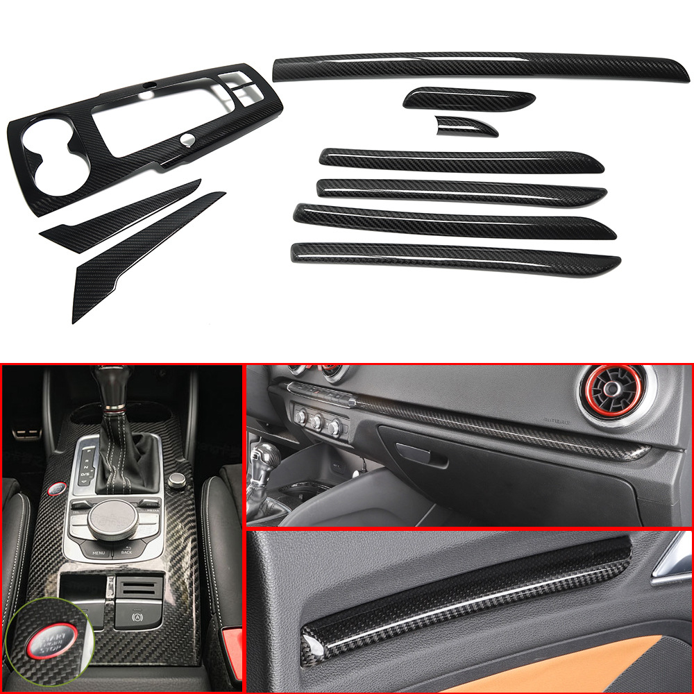 适用奥迪A3 S3 RS3真碳纤维内饰改装排挡面板车门饰条马鞍右驾左